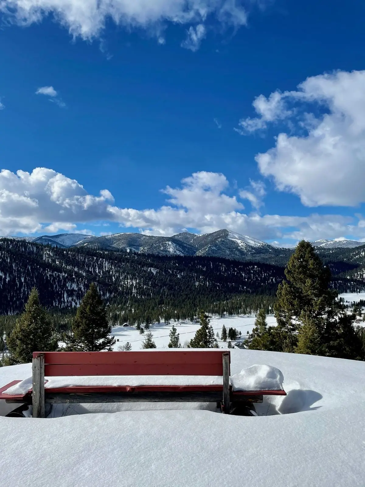 Snow covering the benchland above the valley at Alta Ranch in winter